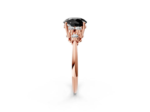 Rose gold Fancy Black Round Cut Cut Diamond Cluster Ring with Solitaire Band and Four-Prong Setting_2