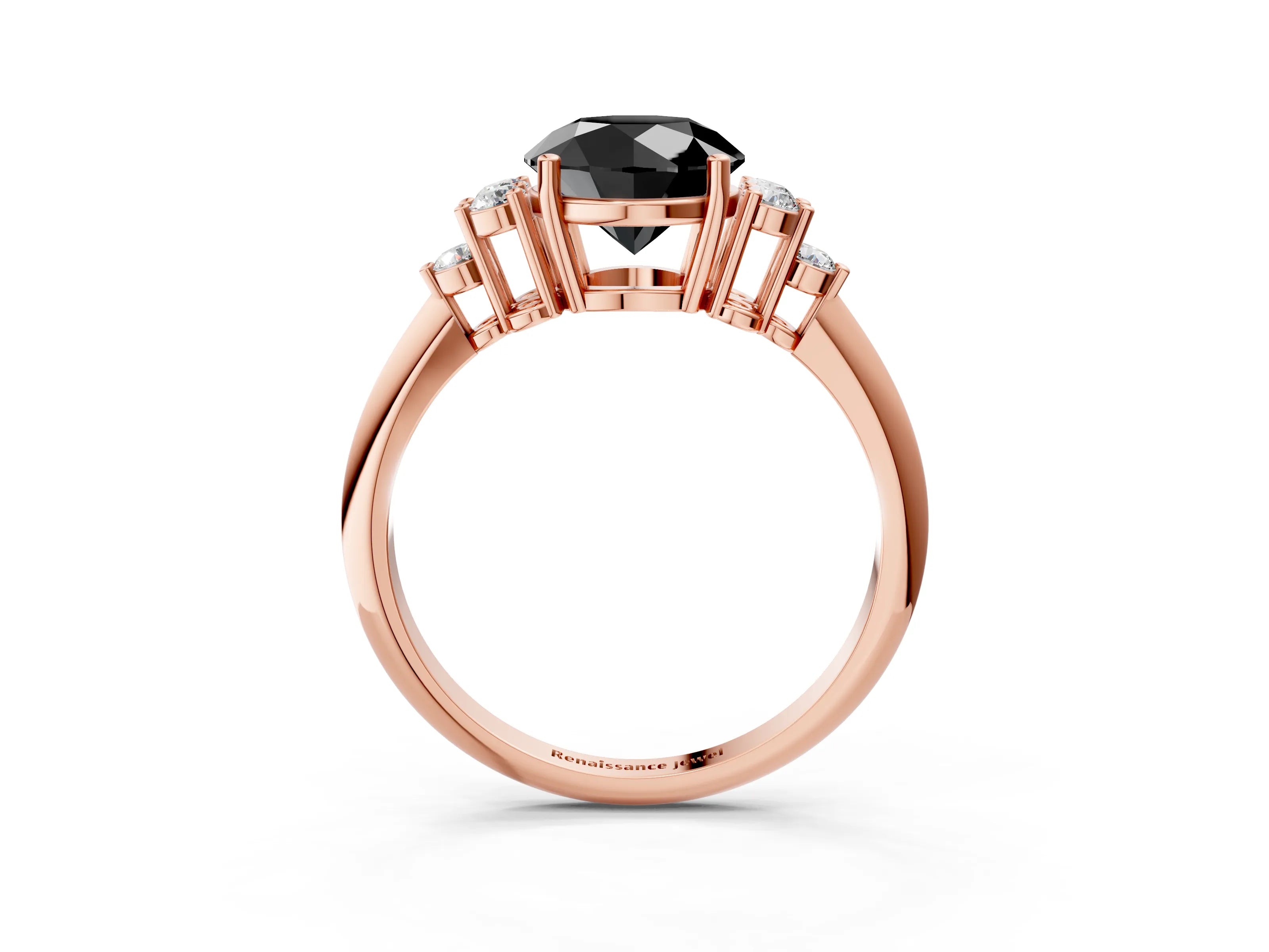 Rose gold Fancy Black Round Cut Cut Diamond Cluster Ring with Solitaire Band and Four-Prong Setting_3