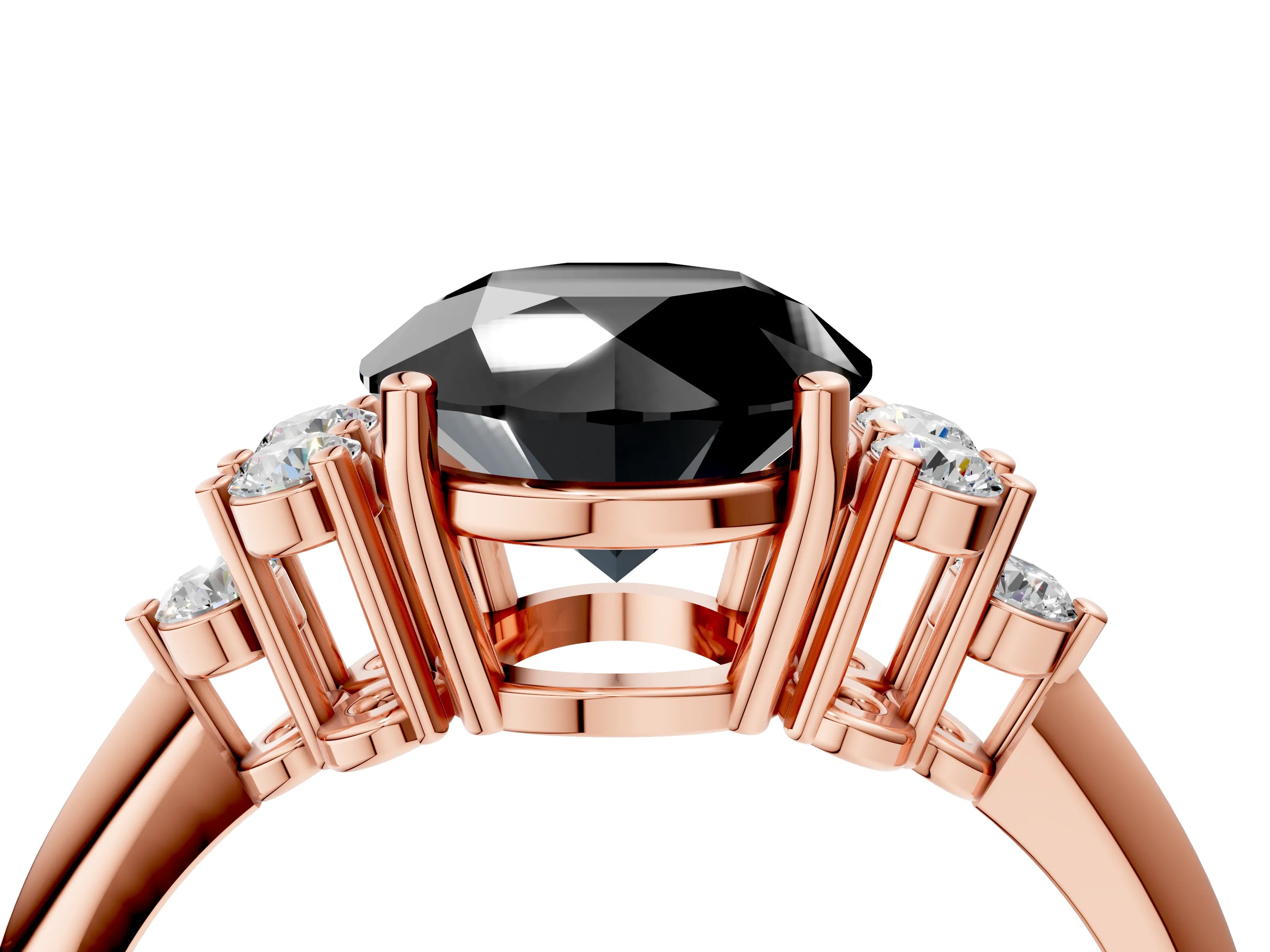 Rose gold Fancy Black Round Cut Cut Diamond Cluster Ring with Solitaire Band and Four-Prong Setting_4