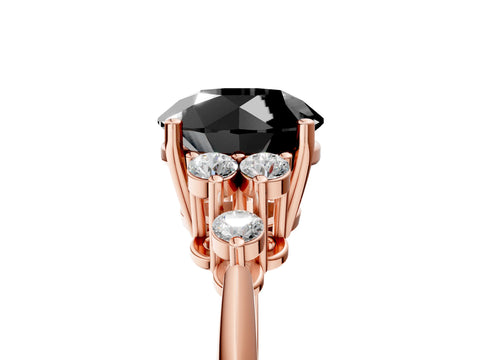 Rose gold Fancy Black Round Cut Cut Diamond Cluster Ring with Solitaire Band and Four-Prong Setting_5