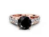 Rose gold Fancy Black Round Cut Cut Diamond Engagement Ring with Pavé Band and Four-Prong Setting