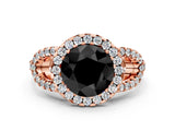 Rose gold Fancy Black Round Cut Cut Diamond Halo Engagement Ring with Open Split Pavé Band
