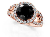 Rose gold Fancy Black Round Cut Cut Diamond Halo Engagement Ring with Open Split Pavé Band_1