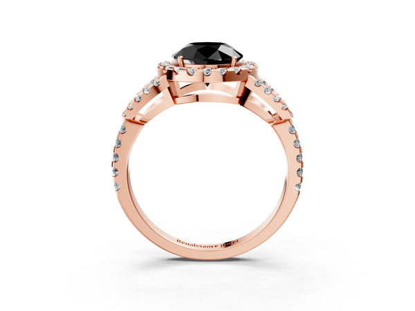 Rose Gold Round Split Shank Pave Halo Engagement Ring Setting for Black Center