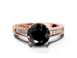 Rose gold Fancy Black Round Cut Cut Diamond Milgrain Pave Band Four-Prong Setting Ring_3