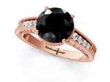 Rose gold Fancy Black Round Cut Cut Diamond Milgrain Pave Band Four-Prong Setting Ring_4