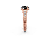 Rose gold Fancy Black Round Cut Cut Diamond Milgrain Pave Band Four-Prong Setting Ring_5