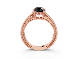 Rose gold Fancy Black Round Cut Cut Diamond Milgrain Pave Band Four-Prong Setting Ring_6