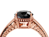 Rose gold Fancy Black Round Cut Cut Diamond Milgrain Pave Band Four-Prong Setting Ring_7