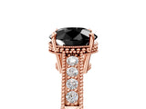 Rose gold Fancy Black Round Cut Cut Diamond Milgrain Pave Band Four-Prong Setting Ring_8