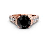 Rose gold Fancy Black Round Cut Cut Diamond Pavé Band Solitaire with Four-Prong Setting