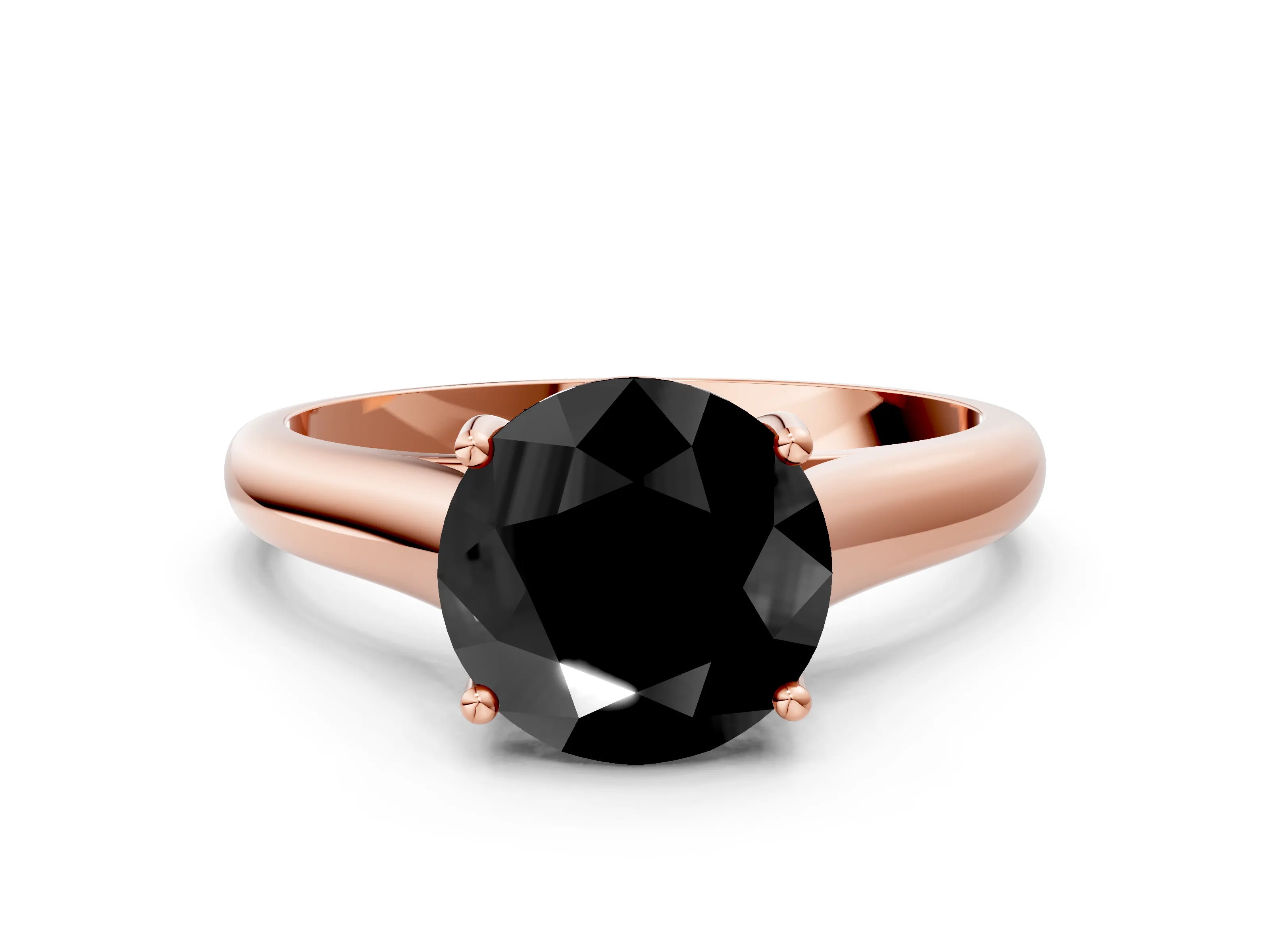 Rose gold Fancy Black Round Cut Cut Diamond Solitaire Engagement Ring with Tapered Plain Band and Four-Prong Setting