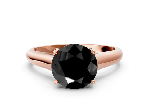Rose gold Fancy Black Round Cut Cut Diamond Solitaire Engagement Ring with Tapered Plain Band and Four-Prong Setting