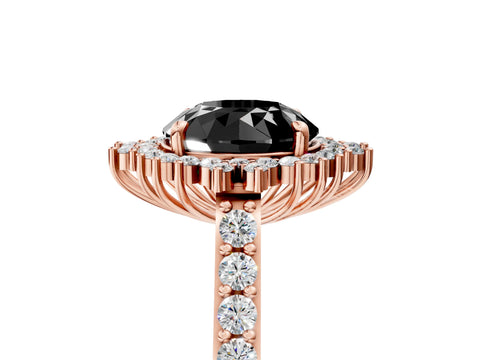 Rose gold Fancy Black Round Cut Cut Diamond Sunburst Halo Engagement Ring with Pavé Band_5