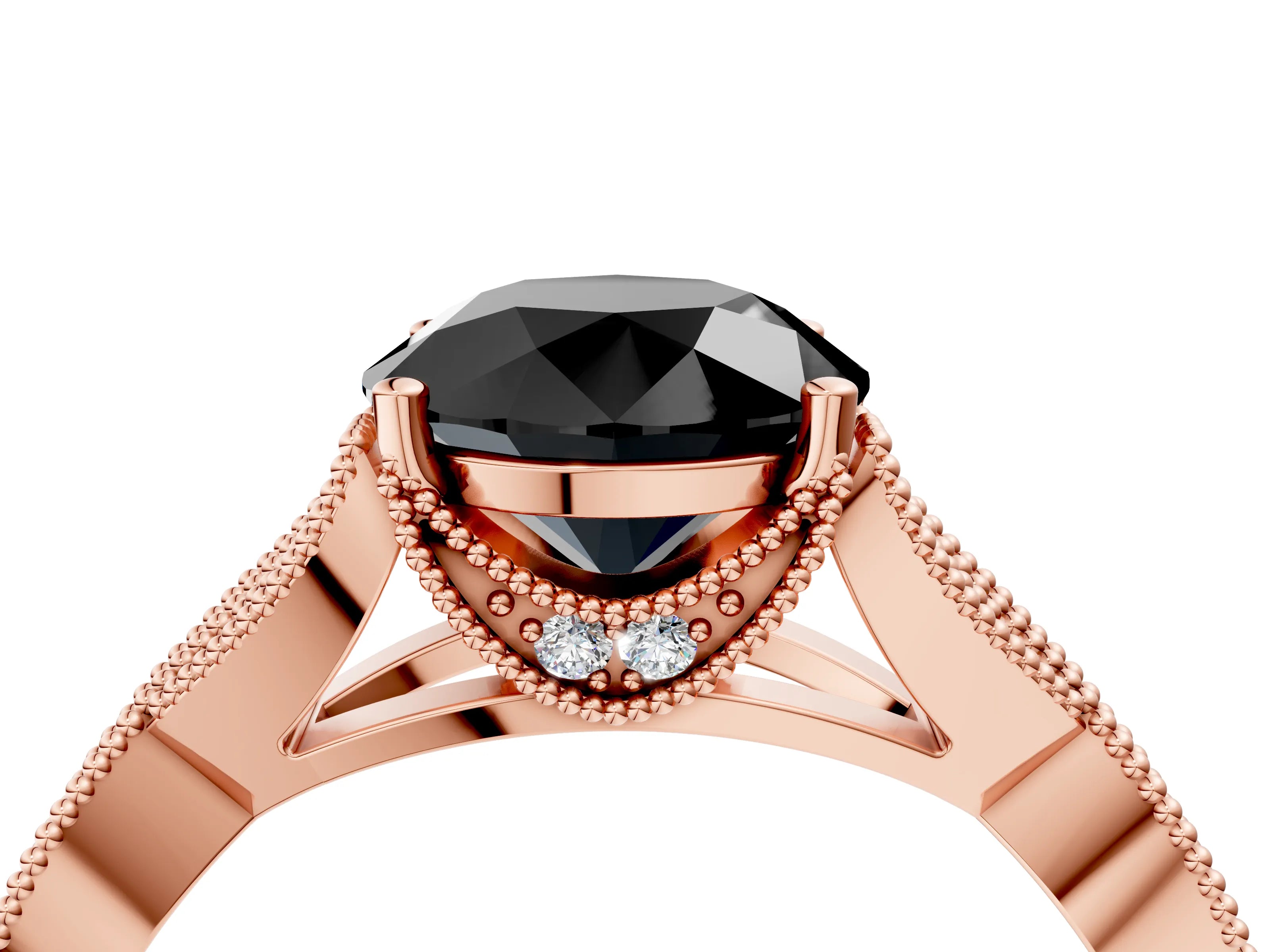 Rose gold Fancy Black Round Cut Cut Diamond Twisted Band with Milgrain Pave Setting and Four-Prong Setting_4