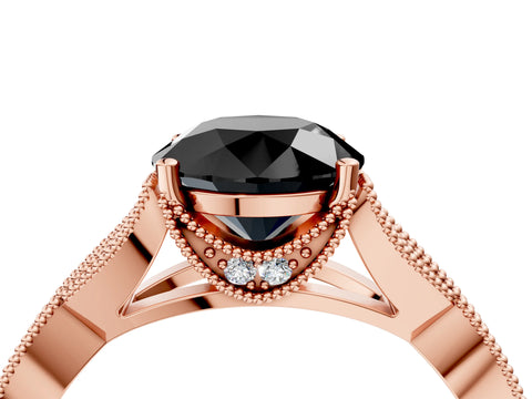 Rose gold Fancy Black Round Cut Cut Diamond Twisted Band with Milgrain Pave Setting and Four-Prong Setting_4