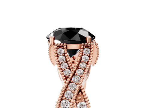 Rose gold Fancy Black Round Cut Cut Diamond Twisted Band with Milgrain Pave Setting and Four-Prong Setting_5