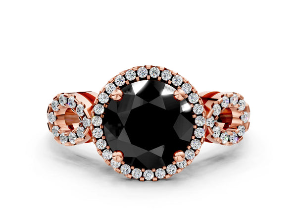 Rose Gold Round Pave Infinity Halo Engagement Ring Setting for Black Center