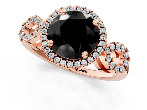 Rose Gold Round Pave Infinity Halo Engagement Ring Setting for Black Center