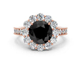 Rose gold Fancy Black Round Cut Cut Halo Diamond Pavé Engagement Ring with Milgrain Detailing