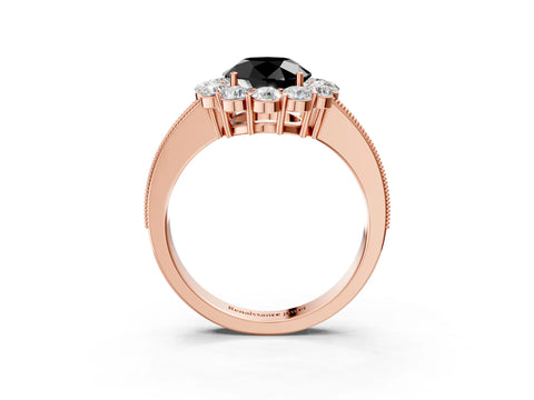 Rose gold Fancy Black Round Cut Cut Halo Diamond Pavé Engagement Ring with Milgrain Detailing_3