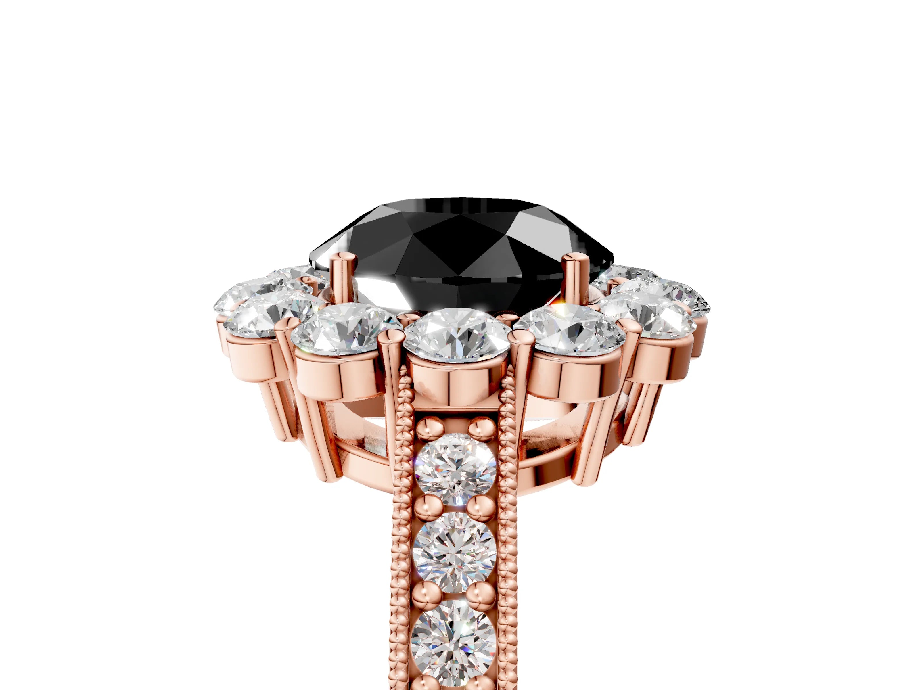 Rose gold Fancy Black Round Cut Cut Halo Diamond Pavé Engagement Ring with Milgrain Detailing_5