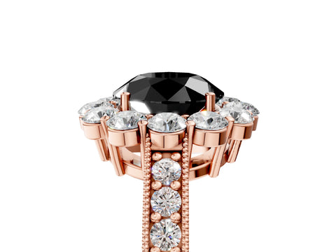 Rose gold Fancy Black Round Cut Cut Halo Diamond Pavé Engagement Ring with Milgrain Detailing_5