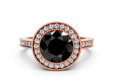 Rose gold Fancy Black Round Cut Cut Halo Pavé Diamond Ring