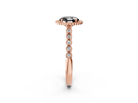 Rose gold Fancy Black Round Cut Cut Halo Pavé Solitaire Ring with Milgrain Band_2