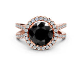 Rose gold Fancy Black Round Cut Cut Halo Split Shank Pave Set Ring