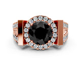 Rose gold Fancy Black Round Cut Cut Halo Split Shank Prong Set Ring