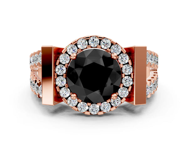 Rose Gold Round Halo Split Shank Engagement Ring Setting for Black Center