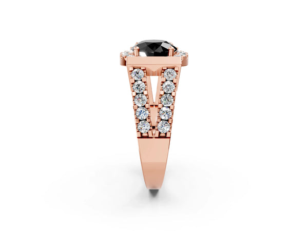 Rose Gold Round Halo Split Shank Engagement Ring Setting for Black Center