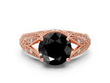 Rose gold Fancy Black Round Cut Cut Milgrain Pave Diamond Engagement Ring with Four-Prong Setting_3