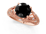 Rose gold Fancy Black Round Cut Cut Milgrain Pave Diamond Engagement Ring with Four-Prong Setting_4