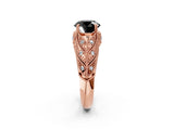 Rose gold Fancy Black Round Cut Cut Milgrain Pave Diamond Engagement Ring with Four-Prong Setting_5
