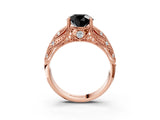 Rose gold Fancy Black Round Cut Cut Milgrain Pave Diamond Engagement Ring with Four-Prong Setting_6
