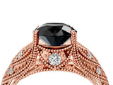 Rose gold Fancy Black Round Cut Cut Milgrain Pave Diamond Engagement Ring with Four-Prong Setting_7