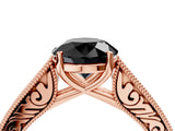 Rose gold Fancy Black Round Cut Cut Pave Band Milgrain Solitaire Ring_12