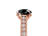 Rose gold Fancy Black Round Cut Cut Pave Band Milgrain Solitaire Ring_13