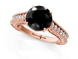Rose gold Fancy Black Round Cut Cut Pave Band Milgrain Solitaire Ring_24
