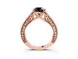 Rose gold Fancy Black Round Cut Cut Pave Band Milgrain Solitaire Ring_3