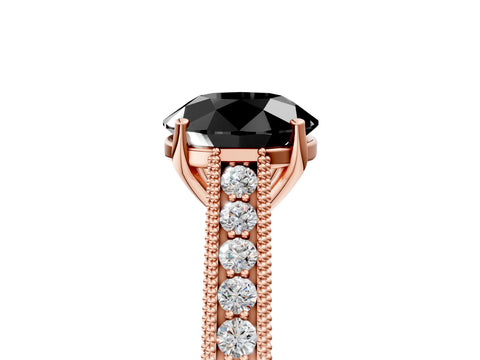 Rose gold Fancy Black Round Cut Cut Pave Band Milgrain Solitaire Ring_5