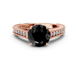 Rose gold Fancy Black Round Cut Cut Pave Band Milgrain Solitaire Ring_8