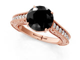 Rose gold Fancy Black Round Cut Cut Pave Band Milgrain Solitaire Ring_9