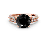 Rose gold Fancy Black Round Cut Cut Pave Split Shank Engagement Ring with Four-Prong Setting