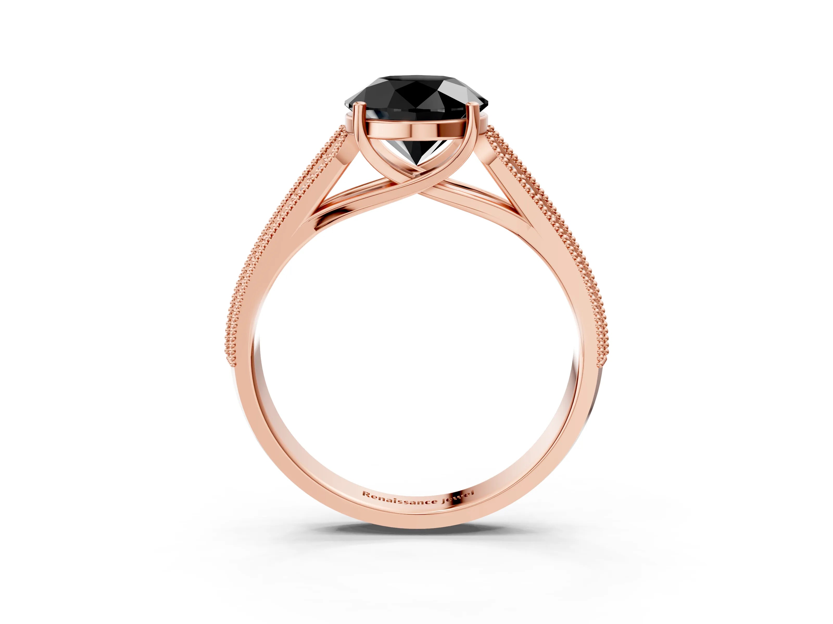 Rose gold Fancy Black Round Cut Cut Pave Split Shank Engagement Ring with Four-Prong Setting_3