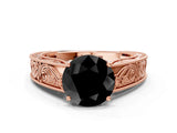 Rose gold Fancy Black Round Cut Cut Solitaire Engraved Band with Four-Prong Setting