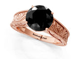 Rose gold Fancy Black Round Cut Cut Solitaire Engraved Band with Four-Prong Setting_1