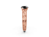 Rose gold Fancy Black Round Cut Cut Solitaire Engraved Band with Four-Prong Setting_2